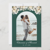 白いバラとアーチフォトEmerald 結婚 Green 招待状 (裏面)