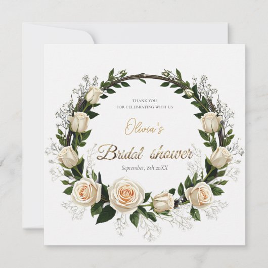 白いバラとカスミソウのギフト サンキューカード (正面)