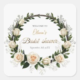 白いバラとカスミソウのギフト スクエアシール