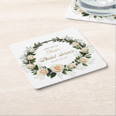 白いバラとカスミソウのギフト スクエアペーパーコースター (アングル)