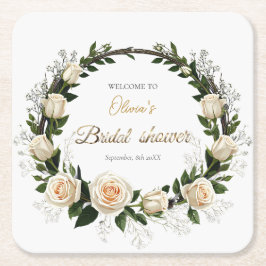 白いバラとカスミソウのギフト スクエアペーパーコースター