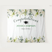 白いバラとグリーンがかった花の写真撮影用背景 タペストリー (正面(横))