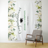 白いバラとグリーンがかった花の写真撮影用背景 タペストリー (インサイチュ)