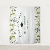 白いバラとグリーンがかった花の写真撮影用背景 タペストリー (正面)