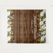 白いバラとグリーンのウェディング フォトブース 背景 タペストリー (正面(横))