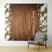 白いバラとグリーンのウェディング フォトブース 背景 タペストリー (インサイチュ(横))