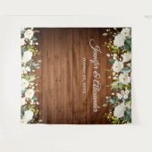 白いバラとグリーンのウェディング フォトブース 背景 タペストリー (正面(横))