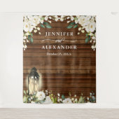 白いバラとグリーンの結婚式写真ブース背景 タペストリー (正面)