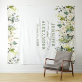 白いバラとグリーンの結婚式写真ブース背景 タペストリー (インサイチュ(横))