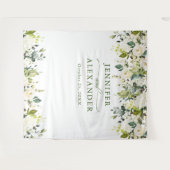 白いバラとグリーンの結婚式写真ブース背景 タペストリー (正面(横))