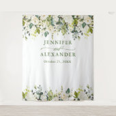 白いバラとグリーンの結婚式写真ブース背景 タペストリー (正面)