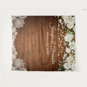 白いバラとグリーンの結婚式写真ブース背景 タペストリー (正面(横))