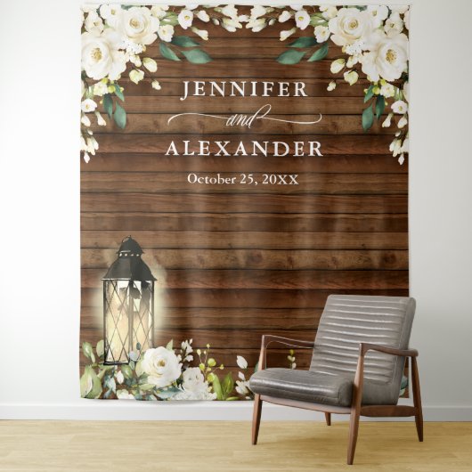 白いバラとグリーンの結婚式 フォトブース 背景 タペストリー (インサイチュ)