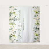 白いバラとグリーンウェディング フォトブース背景 タペストリー (正面)