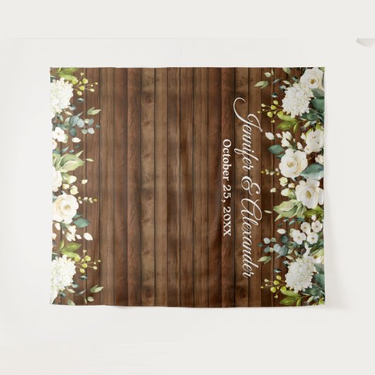 白いバラとグリーンウェディング フォトブース背景 タペストリー (正面(横))