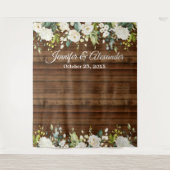 白いバラとグリーンウェディング フォトブース背景 タペストリー (正面)