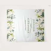 白いバラとグリーンウェディング フォトブース背景 タペストリー (正面(横))