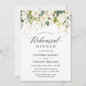 白いバラとグリーン 花の リハーサルディナー 招待状 (正面)