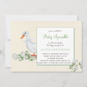 白いバラとグース ヴィンテージ ベイビー スプリンクル インビテ 招待状 (正面)