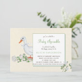 白いバラとグース ヴィンテージ ベイビー スプリンクル インビテ 招待状 (スタンド正面)