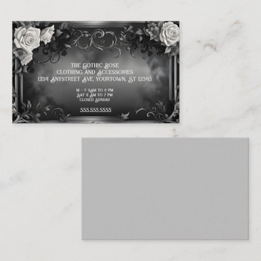 白いバラとゴシック様式のフレーム 名刺 (正面/裏面)