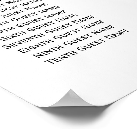 白いバラとシダの結婚式のレセプションシート ポスター (角)