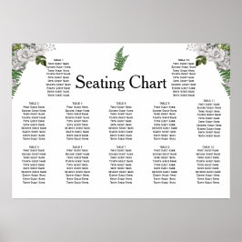 白いバラとシダの結婚式のレセプションシート ポスター