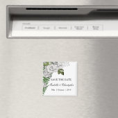 白いバラとシダの結婚式の日付を保存 マグネット (インサイチュ (食洗機))