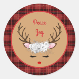 白いバラとトナカイの平和と喜び ラウンドシール