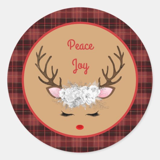 白いバラとトナカイの平和と喜び ラウンドシール (正面)