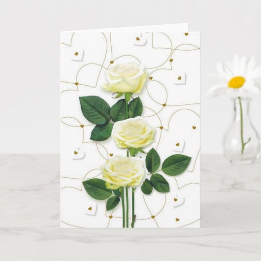 白いバラとハート カード (小さな植物)