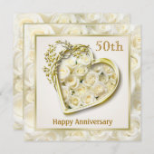 白いバラとハート 50周年記念 結婚50周年 招待状 (正面/裏面)