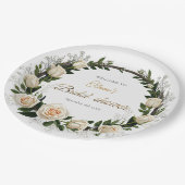 白いバラとベビーズブレスのギフト ペーパープレート (アングル)