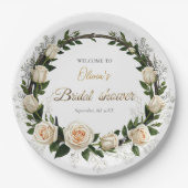 白いバラとベビーズブレスのギフト ペーパープレート (正面)