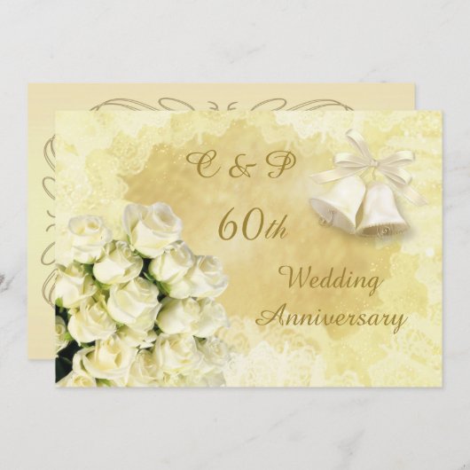白いバラとベル 60周年記念結婚式 招待状 (正面/裏面)