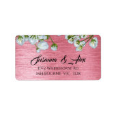 白いバラとメタリックピンク結婚モダンズ ラベル (正面)