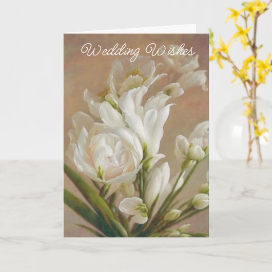 白いバラとユリの花結婚のグリーティングカード カード (黄色い花)