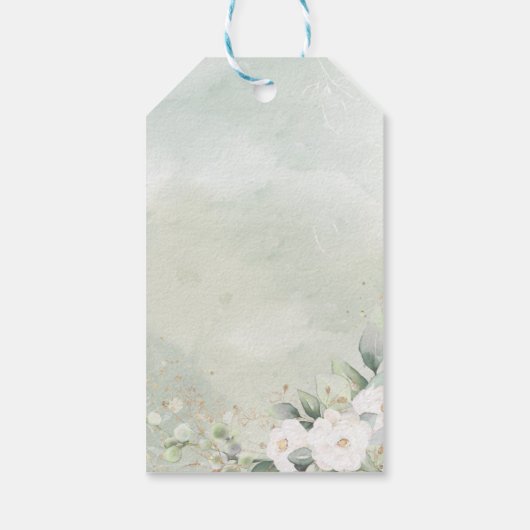 白いバラとユーカリの葉のウェディング ギフトタグ (裏面)