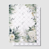 白いバラとユーカリ縁ど ベラム紙招待状 (オフセット (招待状))