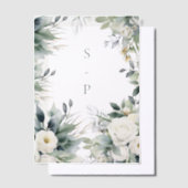 白いバラとユーカリ縁ど ベラム紙招待状 (オフセット)