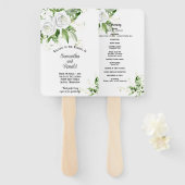 白いバラとワイルドフラワーのウェディングプログラム ハンドファン (正面&裏面)