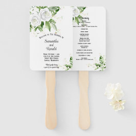 白いバラとワイルドフラワーのウェディングプログラム ハンドファン