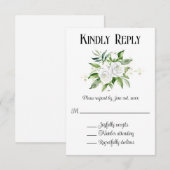 白いバラとワイルドフラワーのウェディング出欠確認カード 招待状 (正面/裏面)