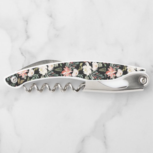 白いバラと冬緑の葉のクリスマスパターン ソムリエナイフ (裏面)