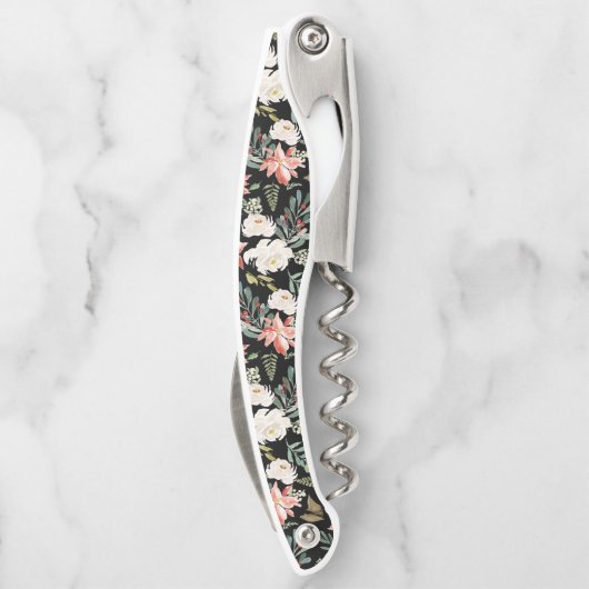 白いバラと冬緑の葉のクリスマスパターン ソムリエナイフ (裏面)