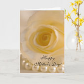 白いバラと真珠の母の日 カード (黄色い花)