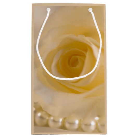 白いバラと真珠結婚の感謝 スモールペーパーバッグ (裏面)