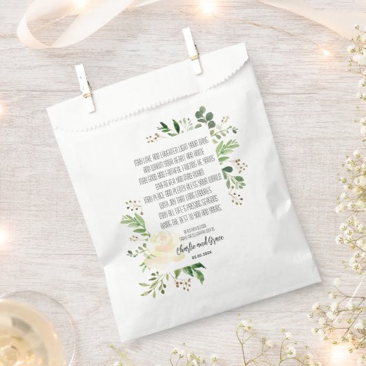 白いバラと緑のフレームアイリッシュ賛美ズ フェイバーバッグ (クリップ留めされた状態)