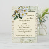白いバラと緑のヴィンテージフレーム 招待状 (スタンド正面)