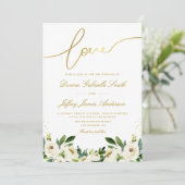 白いバラと緑の結婚式招待状 招待状 (スタンド正面)